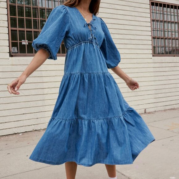 Bohme Nadia Midi Dress in Light Wash - Picture 2 of 6